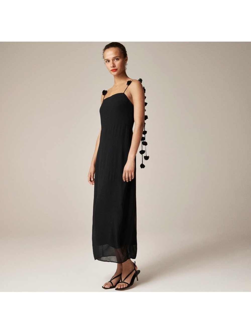 J. Crew Black Pom-Trim Slip Maxi Dress